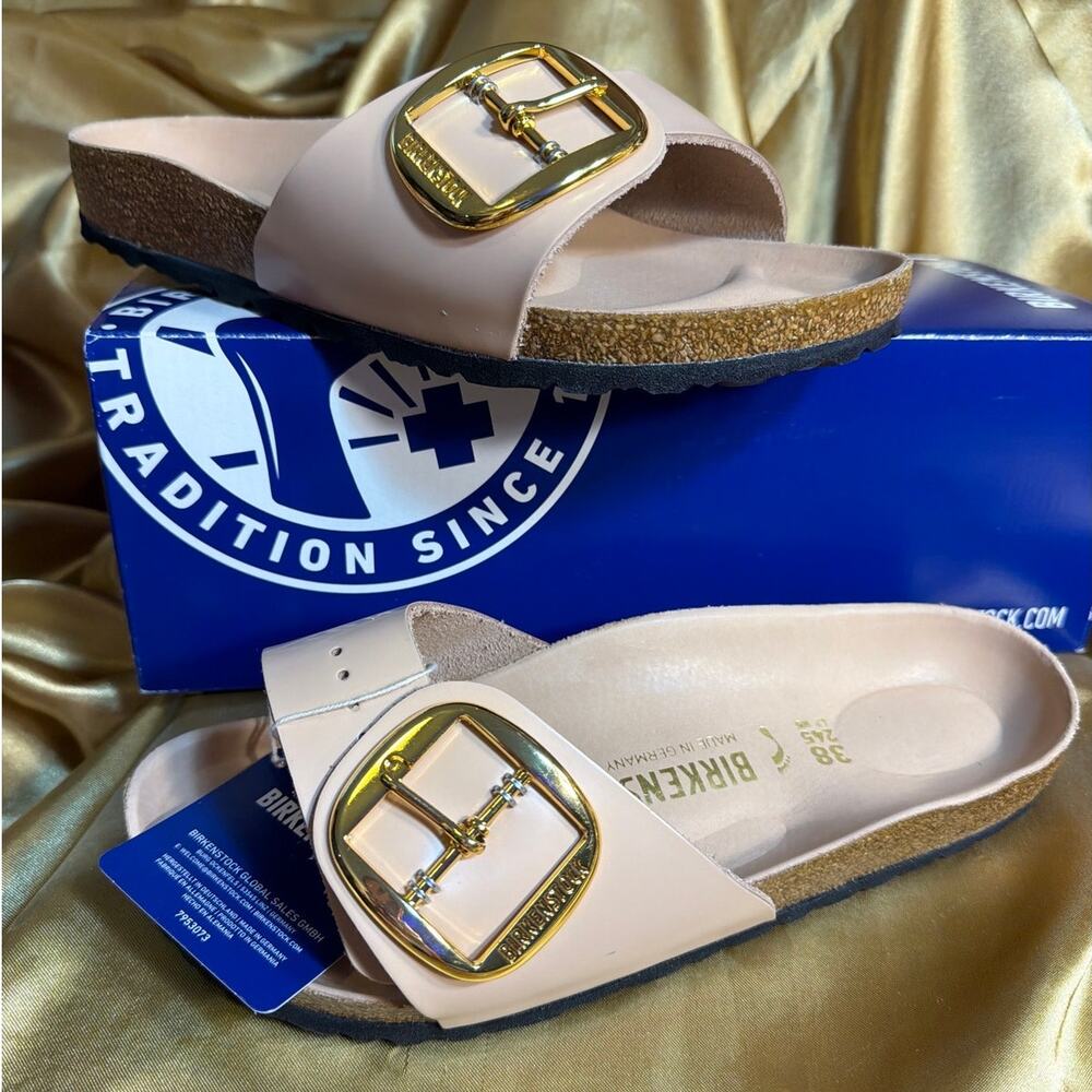 Birkenstock Madrid Sandel Big Buckle New Beige Natural Leather Size 38 Comfort